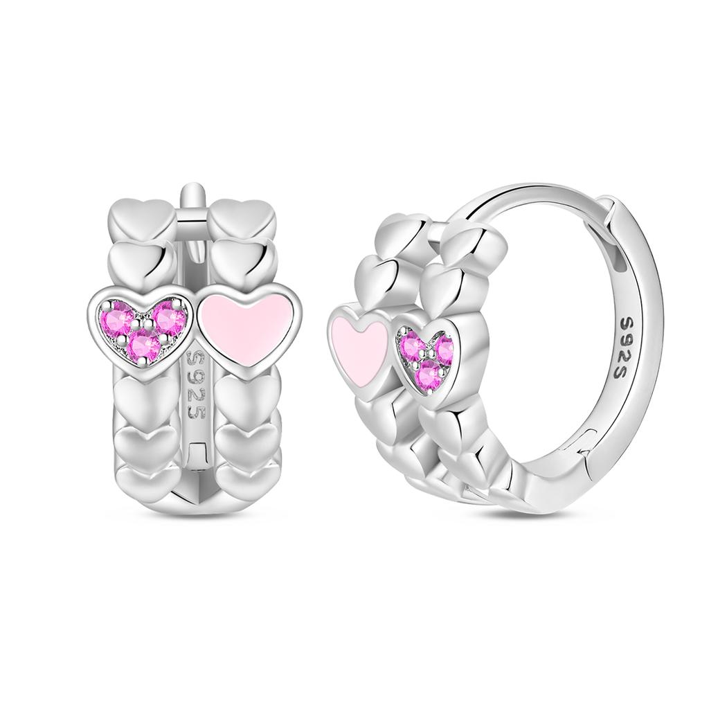 Butterfly Earrings Original 925 Silver Pink Bow Heart Zircon Star Flower Stud Earrings Women Jewelry Gift Love Valentine Day Set