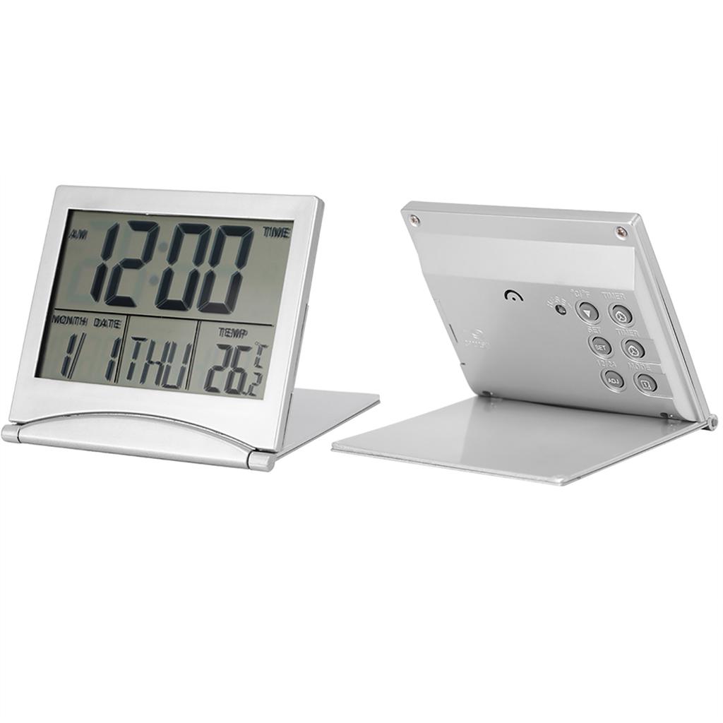 1 Pieza Portátil Plegable Viaje Reloj Despertador LED Digital Temperatura Calendario Repetición
