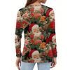 Women's Fashion Hem Slit Casual Christmas Printed Round Neck Long Sleeve Top
