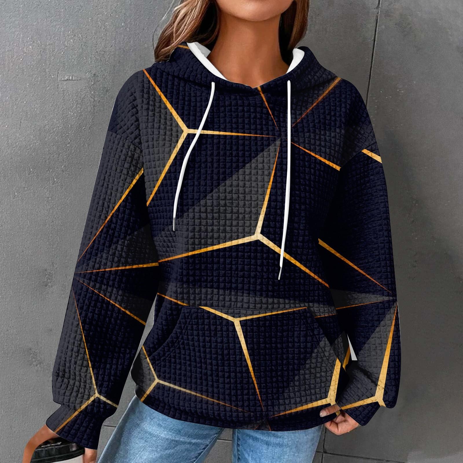 

Женские повседневные толстовки с капюшоном и шнурком с длинным рукавом и принтом, пуловер с карманами M чёрный