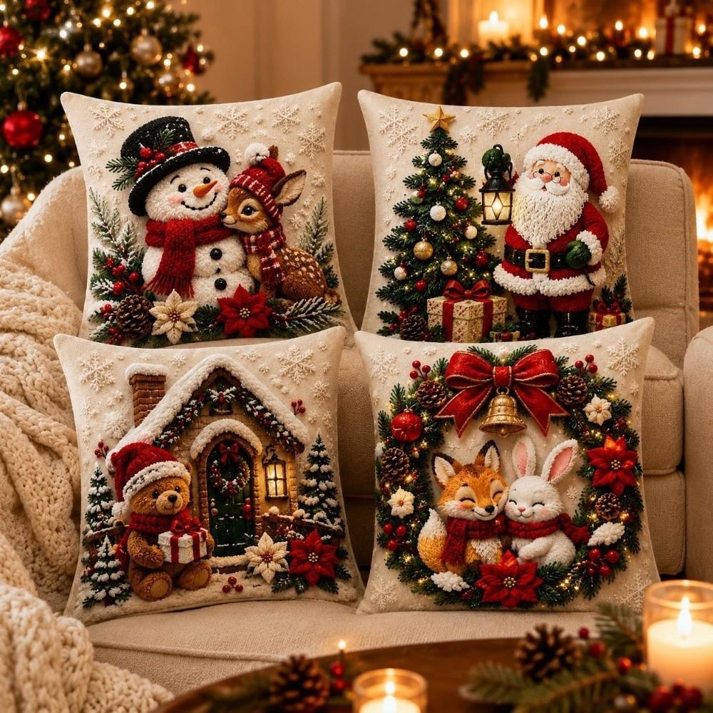 Skin-friendly Xmas Pillowcase 45cm 17in Cushion Cover 3D Illusion Christmas Pillow Covers Bedroom