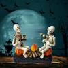 Durable Pumpkin Bonfire Skeleton Statue Resin Halloween Ornament Office Display