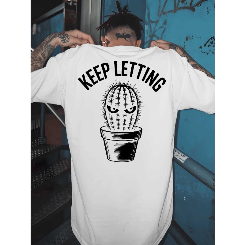 

Мужская футболка Keep Letting с кактусами и принтом Keep Letting сзади - Черно-белая, с коротким рукавом, для спортзала и уличного стиля, с дизайном кактусов, мужская майка S белый