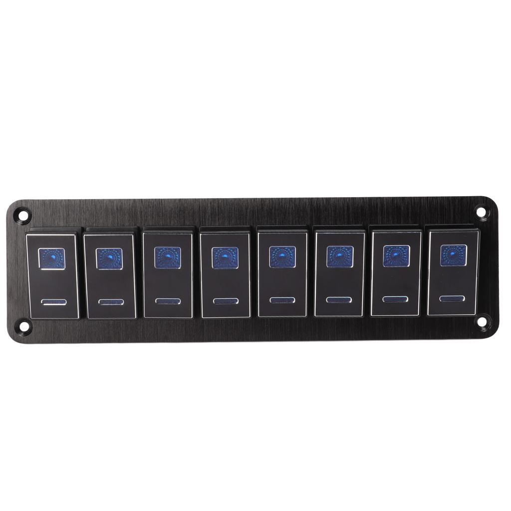 8 Gang RV Aluminum Toggle Switch Panel DC12V to 24V Waterproof Oxidized Black 20A 5PIN Blue LED