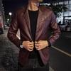 Men Business Casual Faux Leather Jacket Black / Khaki Fashion Male Suit Collar Coats