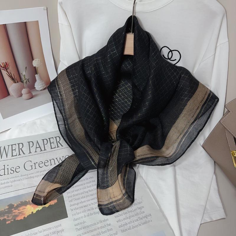 90 square scarf silk scarf women's new fashion color matching versatile neck protection scarf scarf simple gold thread scarf yarn shawl
