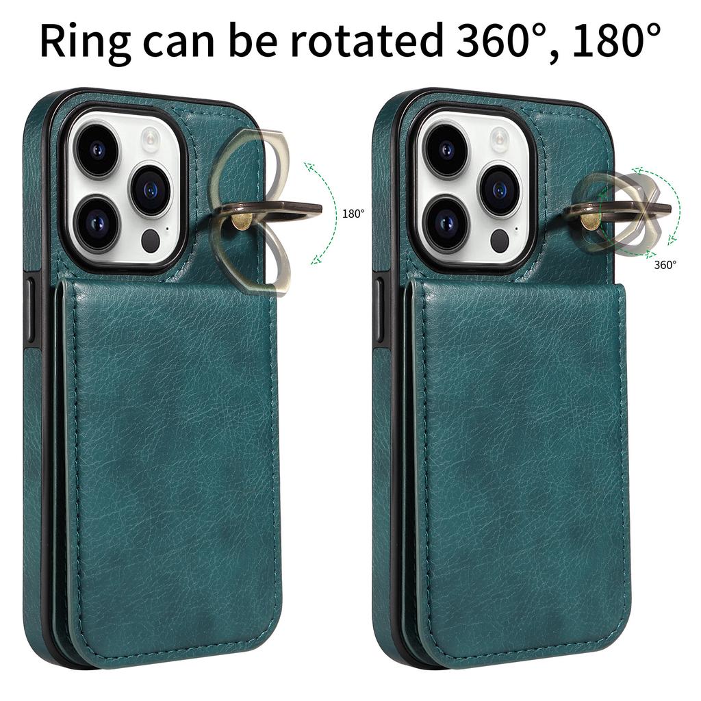 Applicable To iPhone15PRO Lychee Pattern Ring Buckle Up and Down Samsung S23U Card Bag Card Holder Mobile Phone Case