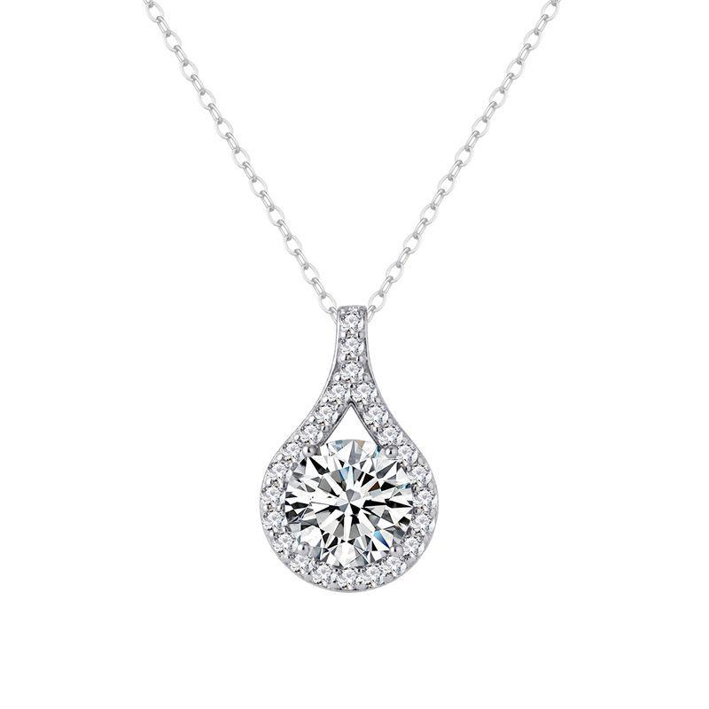 

S925 Sterling Silver Water Drop Moissanite Necklace - Four-Claw Set Korean Style Pendant for Women 925 Sterling Silver