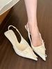 Taro girl! Gentle purple pointed head bow stiletto heels women's shallow mouth back empty sandals