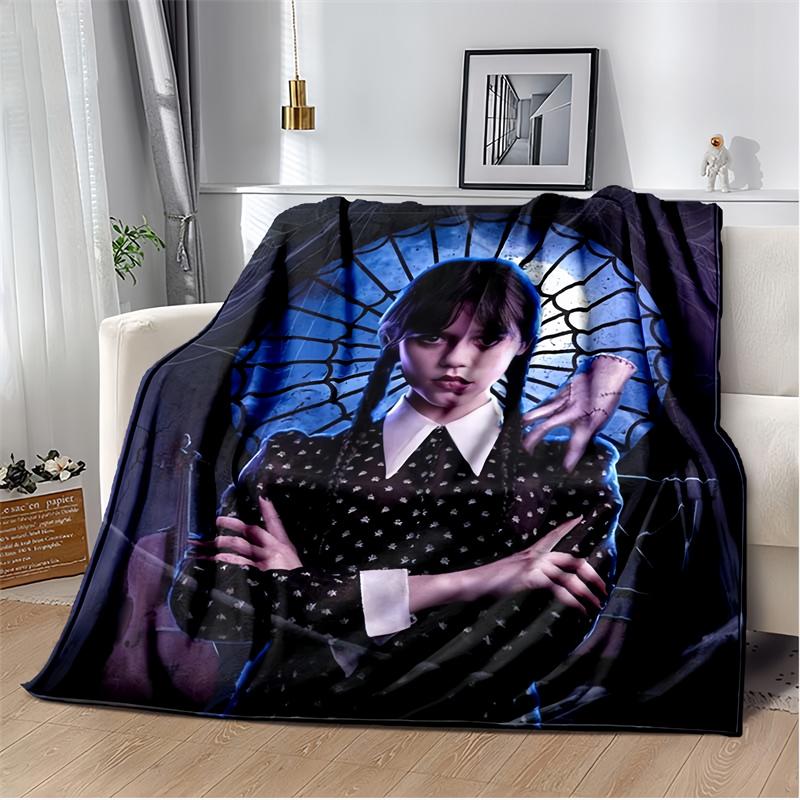 

Movie Wednesday Gothic Girl with Umbrella Print Flannel Blanket, Purple Background Throw Blanket 80cm x 120cm