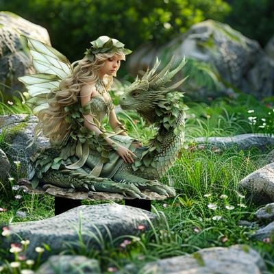 Fairy Dragon Garden Stake, Fantasy Yard Art Stake, Outdoor Fairy On Dragon Decoration for Planter Flower Bed Lawn