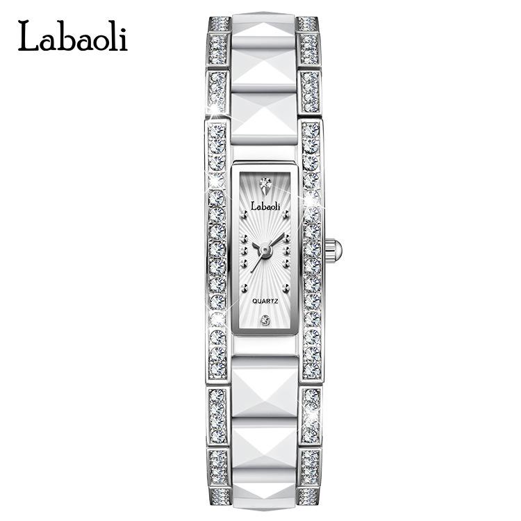 

Womens Wrist Watch Luxury Diamond Rectangle Quartz Watches for Ladies Waterproof Fashion Dress Wristwatch with Ceramic Band серебряный
