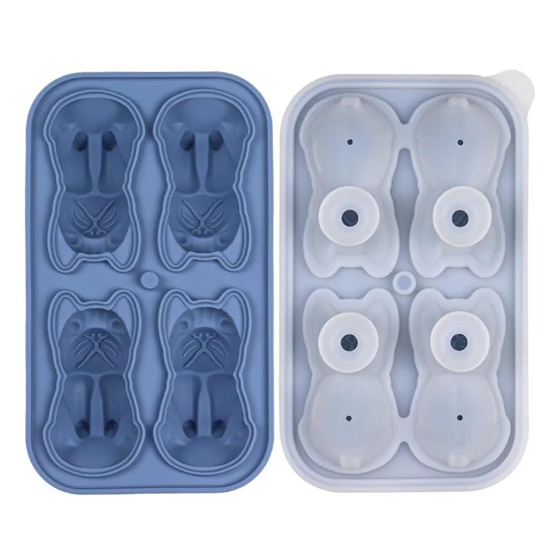 3D French Bulldog Shape Ice Hockey Mold Food-grade Silicone Ice Mold for Summer Whiskey Wine Cocktail Party Ice Cream Tools