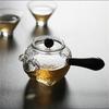 Japanese Style Heat Resistant Hammer Pattern Square Bottom Glass Teapot Side Handle Wooden Kungfu Tea Set Tea Pot With Filter