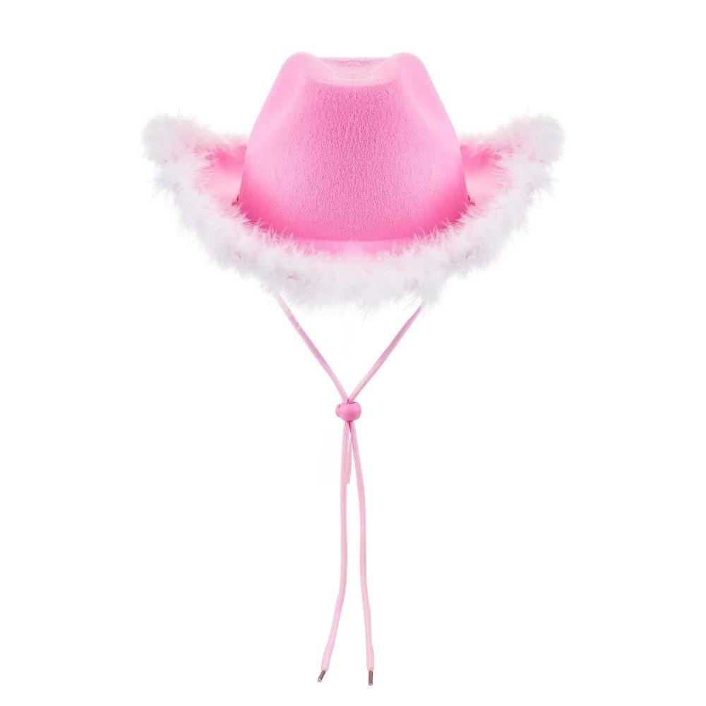 Wide Brim Western Cowboy Hat Furry Trim Top Hat Classic Cowgirl Hat Street Party