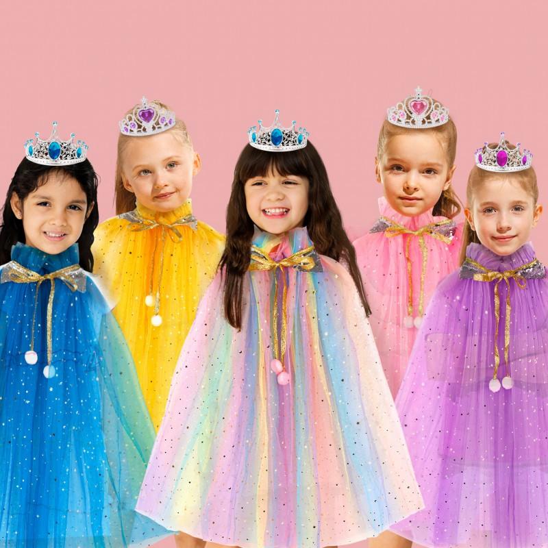 Princess Role Play Costume Set Girls 4-6 Years - Cape Tulle Skirt Wand Crown Ring Accessories