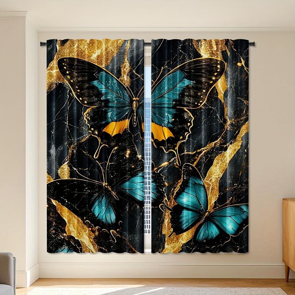 

2pcs Watercolor Butterfly Print Backdrop Curtains Golden Wings Butterfly Design Curtain Drapes for Bedroom Living Room Perf 100*130 HOOK 1pcs