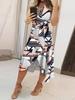 Abito con Scollo a V e Stampa Floreale Vestibilità Aderente Vita Alta Abito Asimmetrico Elegante Abiti Senza Maniche Casual Donna