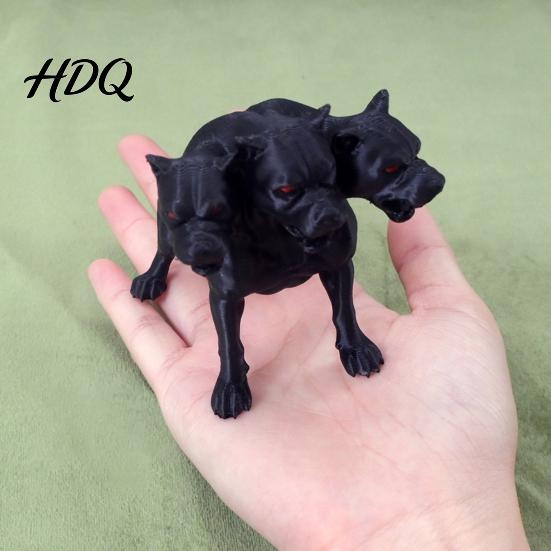 Mythical Animal Ornament 3D Printed Three-Headed Dog Figurine 3 Heads Black Sculpture