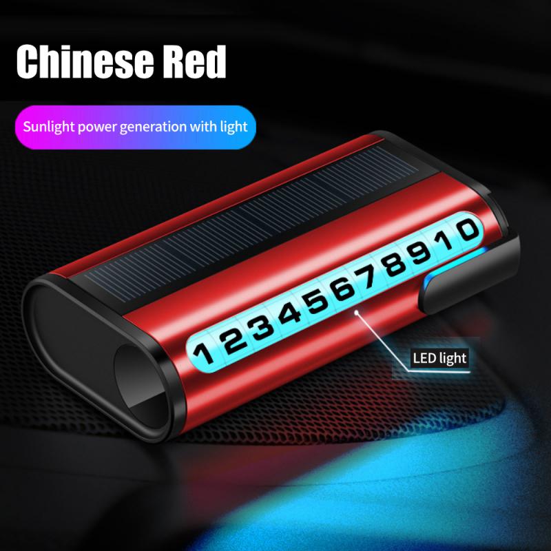 1~10 SZT Samochodowa Tablica z Numerem Parkowania Luminous Auto Karta Parkingowa Ładowanie Solarne Tymczasowy Postój Karta z Numerem Telefonu Do Dekoracji Samochodu