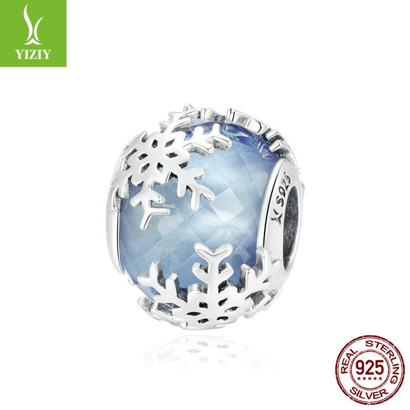 Christmas Series Silver Beads Charm Snowflake Reindeer S925 Silver Beaded Pendant Accessories