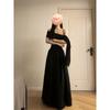 French Hepburn Style Black One-word Shoulder Dress Women's Summer Tall Temperament Thin Long Dress To Ankle Super Long