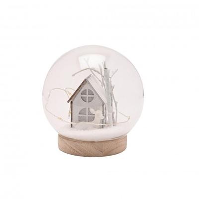12cm LED Christmas House and Snow Round Glass Decoration