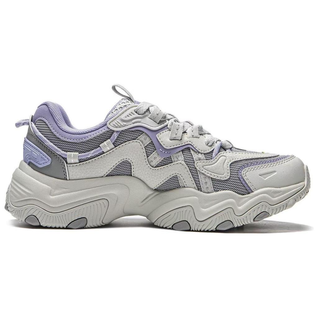 Li Ning Synthetic Leather Breathable Abrasion Resistant Slip Resistant Low Top Casual Shoes Women's Purple Gray AGCU176-5