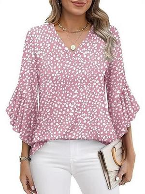 2026 Spring/Summer Retro Loose Floral V-neck Bell Sleeve Women's Shirt