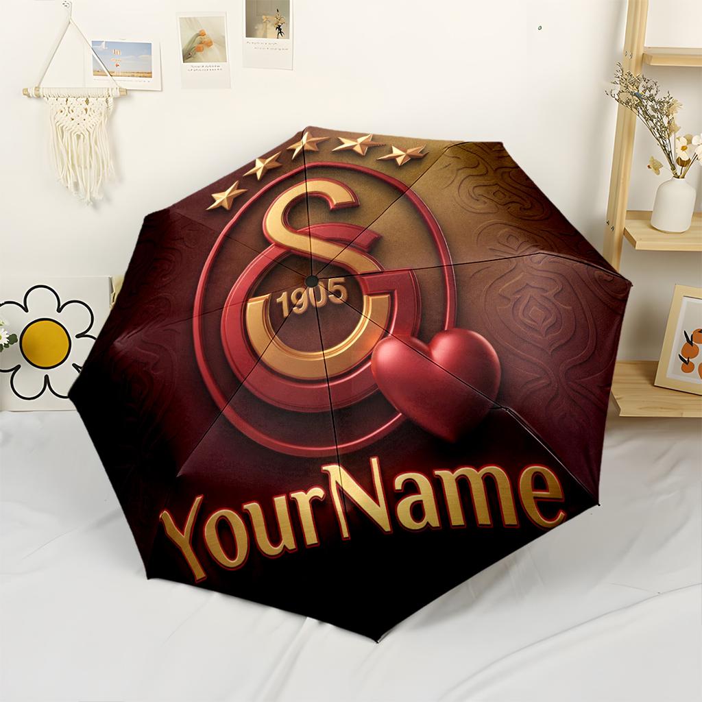 Galatasaray1 Customize Text Umbrella Compact Travel Automatic Umbrella Sturdy 8-Rib Shaft Lightweight for Women/Men Fashionable Spiritual Gift