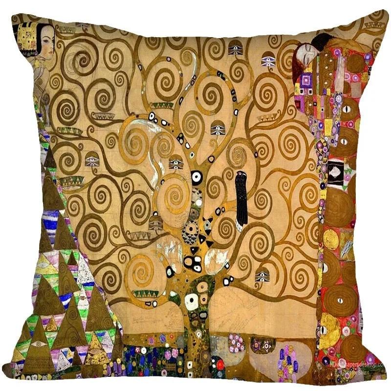 Gustav Klimt Oil Painting Printed Polyester Decorative Pillowcase Home Sofa Square Pillowcover Cushion Cover 45X45Cm