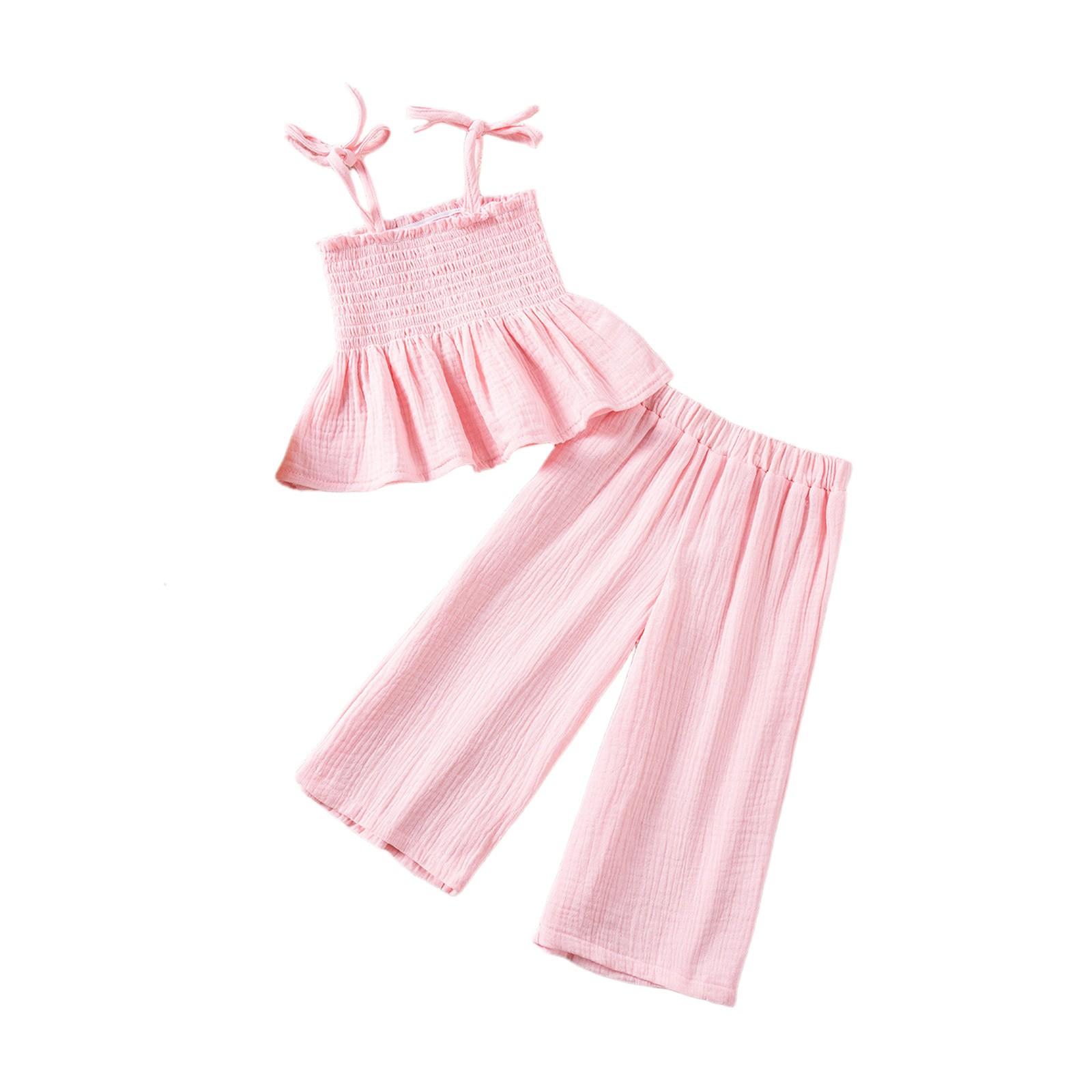 

Комплект из хлопковой майки и штанов для девочек - Летний наряд однотонной расцветки 90 розовый