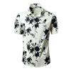 Green Men's Printed Short Sleeve Shirt, Summer Beach Casual Shirts, Single Breasted Lapel Camisa Chemise