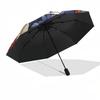 1pc Stained Glass Cat Design Automatic Folding Umbrella - Portable 3-Fold Design, 8-Bone Iron Frame Outdoor Umbrella, Perfect Gift for Fans, Travelers