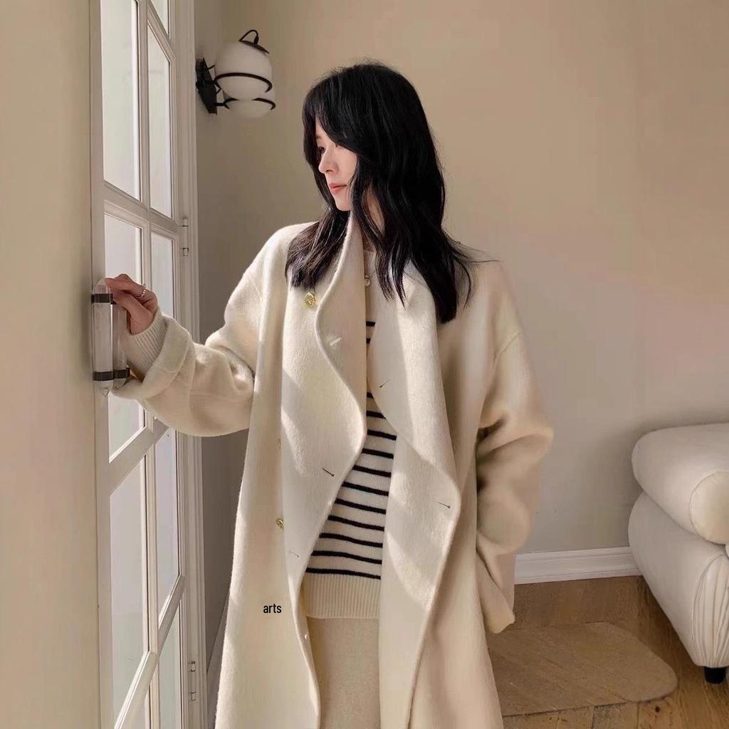 Korean High-Collar Gentle Gray Loose-Fit Wool Coat for Women - Autumn/Winter Fashion
