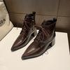 Retro Style Pointed Lace-up Martin Boots Women's 2025 Autumn and Winter New Versatile Lace-up High Heels Thick Heel Short Boots