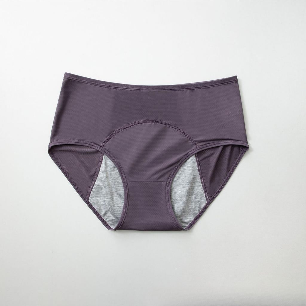 Plus Size Women's Summer Solid Color Mesh Breathable Pre and Post Period Leak Proof Mid High Waist Briefs