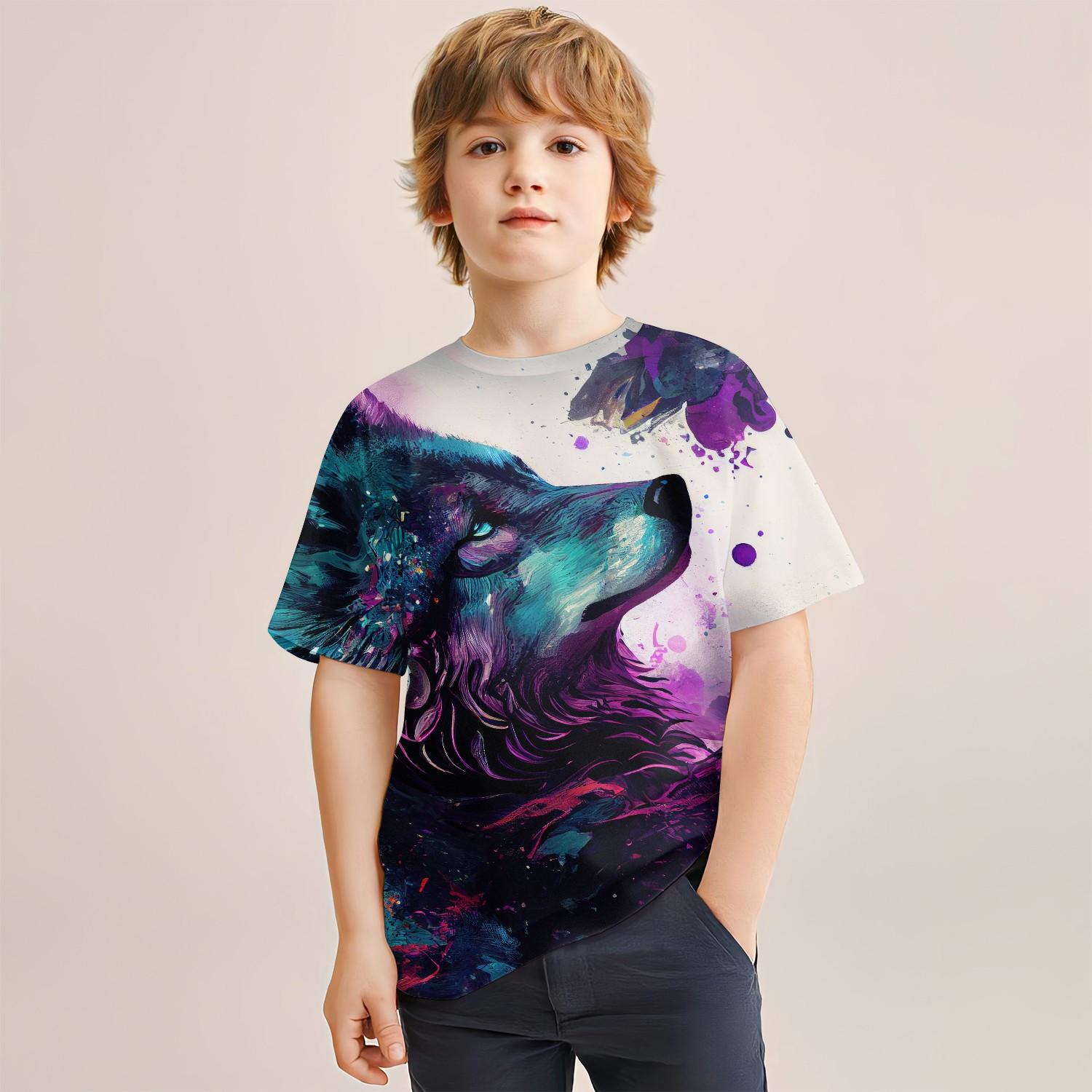 

2024 Літо The Wolf Head 4-14 Years Children Kids Cool Boy Cute Girls Легкі та дихаючі футболки з 3D-принтом 160CM