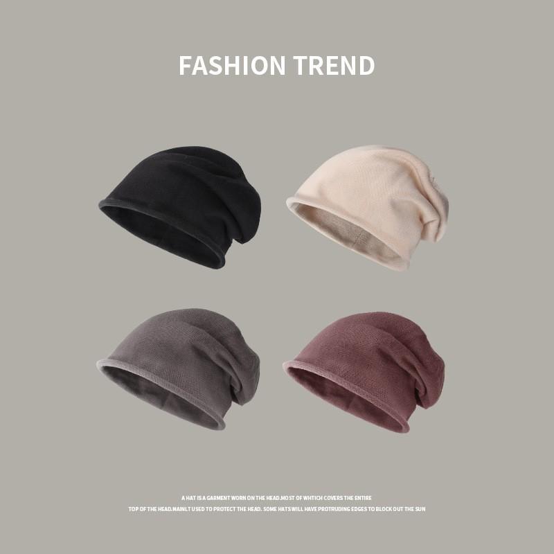 Autumn and Winter Knitted Hat Season Pile Hat Japanese Style Black Versatile Wool Big Head Circumference Baotou Confinement Cold Hat Men's Trend