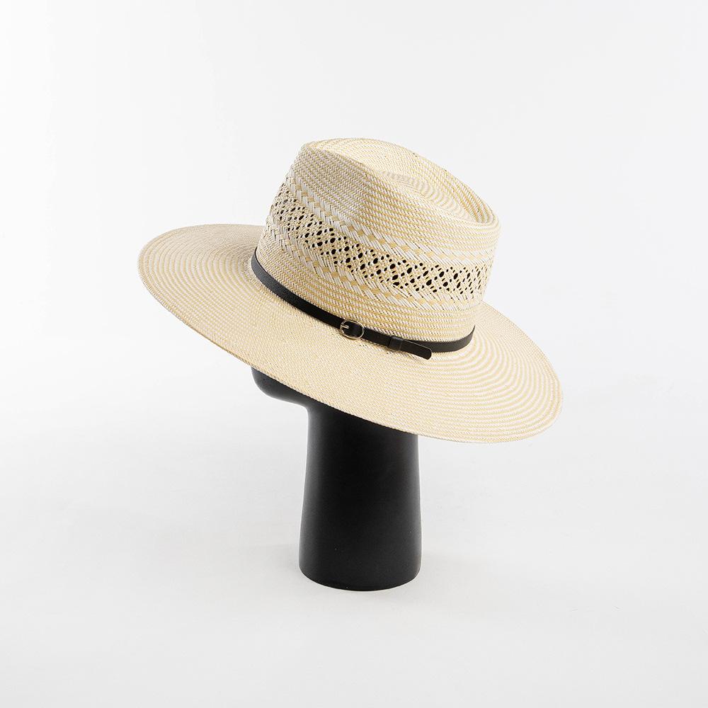Spring and summer new European and American style fashion casual hand-woven belt belt buckle imported papyrus wide-brimmed jazz hat sunshade straw hat