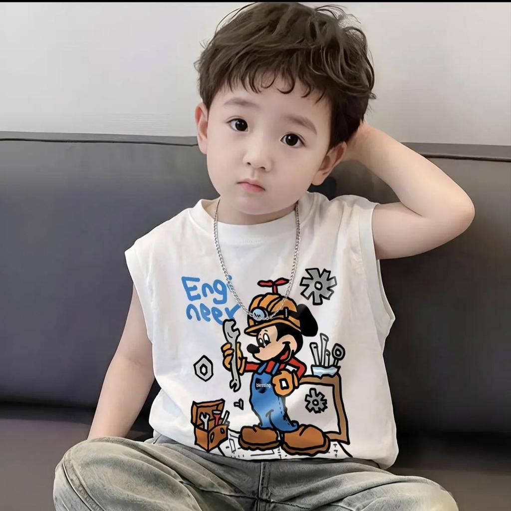 Boys' Cartoon T-shirt, Thin Summer 2026 Style, Toddler Top, Stylish Baby Vest Tee