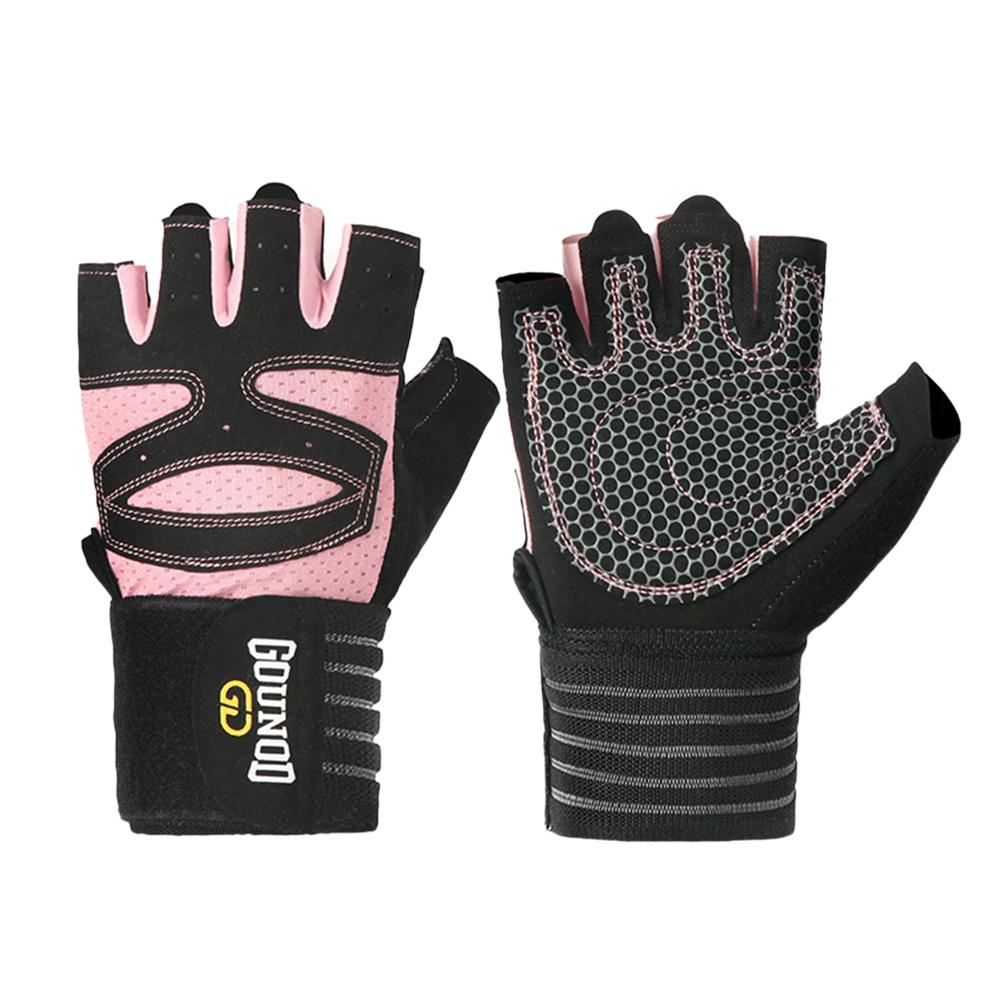 

1 пара перчаток для гантелей для мужчин и женщин, для тяжелой атлетики, кроссфита, бодибилдинга, тренировок, спорта, тренажерного зала, нескользящие, с защитой запястья XL розовый