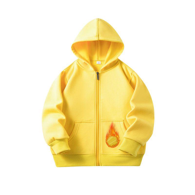 2-12 Years Kids Solid Color Hooded Zipper Coat Long Sleeve Outwear