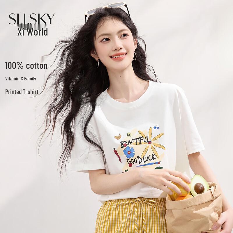 SLLSKY Women s Printed Cotton T-Shirt L
