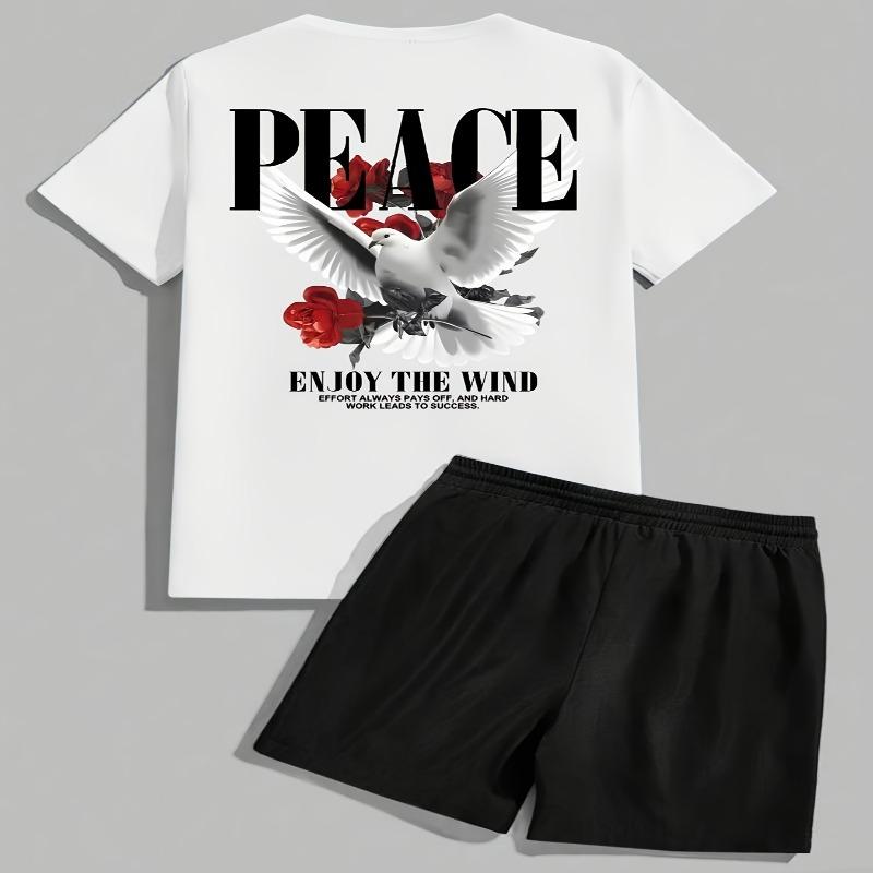 

Men s Summer Beach Wear 2-Piece Short Sleeve T-Shirt and Drawstring Shorts, a simple and stylish perfect set of comfort XL