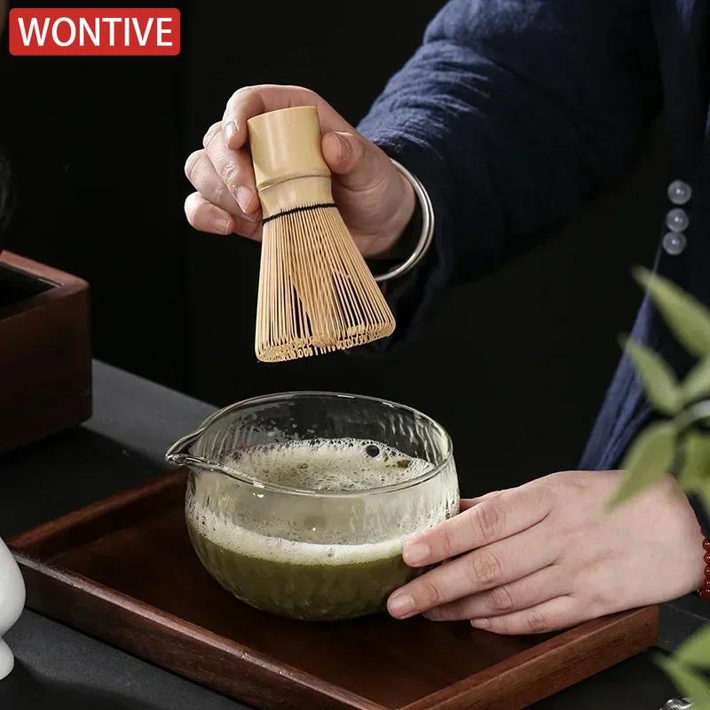 4pcs Matcha Tea Set Bamboo Whisk Scoop Glass Matcha Bowl Traditional Indoor Handmade Tea-making Tools
