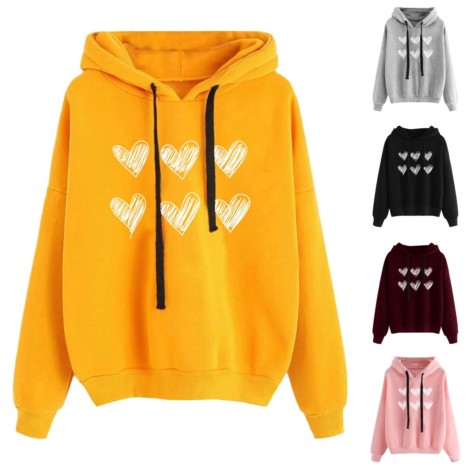 

Женский повседневный модный однотонный свитер с капюшоном и длинными рукавами с принтом ко Дню святого Валентина