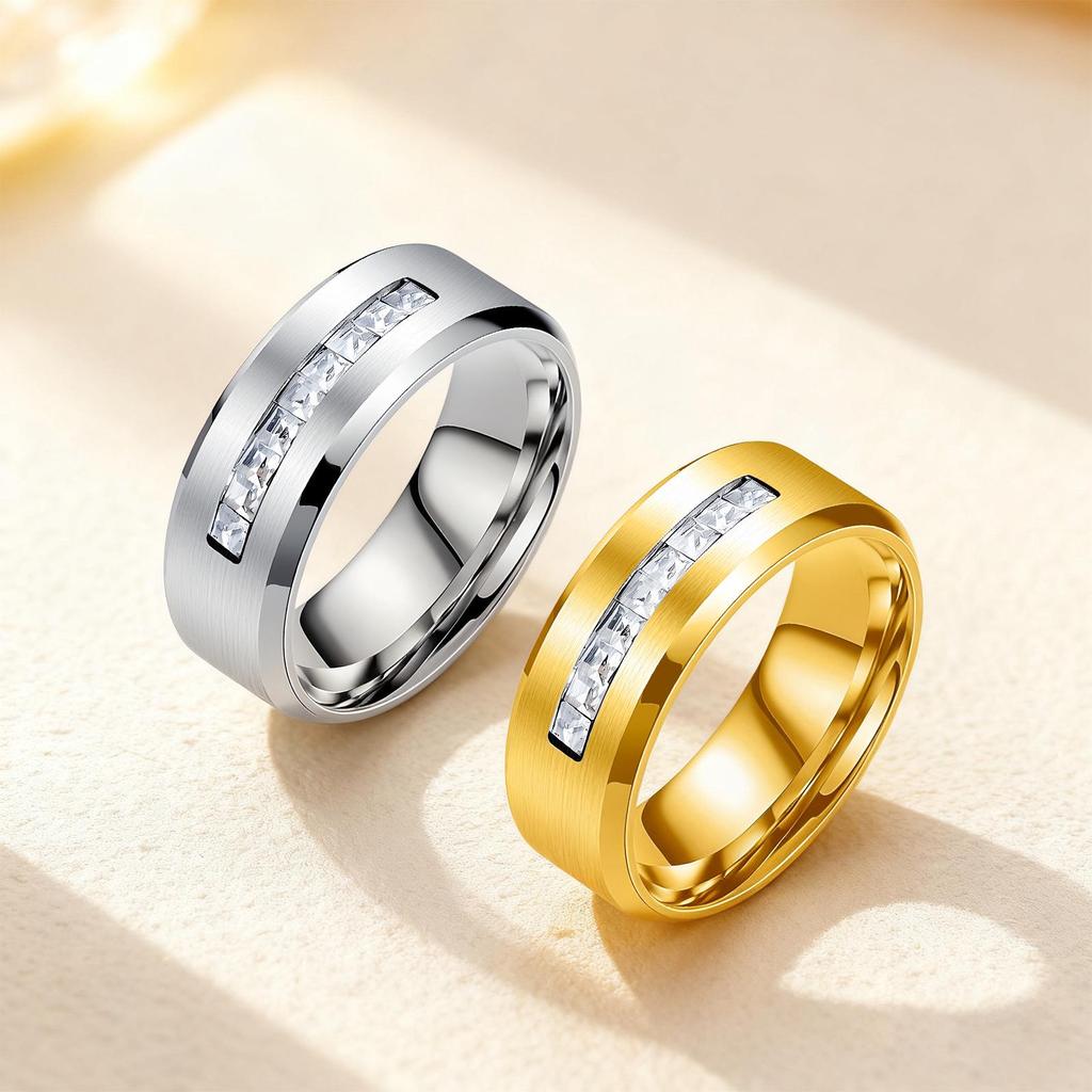 Titanium Steel Rotatable Half-Circle Diamond Couple Ring - Trendy & Stylish Jewelry