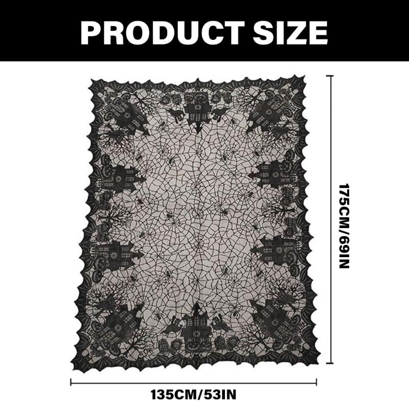Scary Halloween Table Cover, 53x69inch Rectangles Festival Black Lace Tablecloth Decoration for Festives Occasion