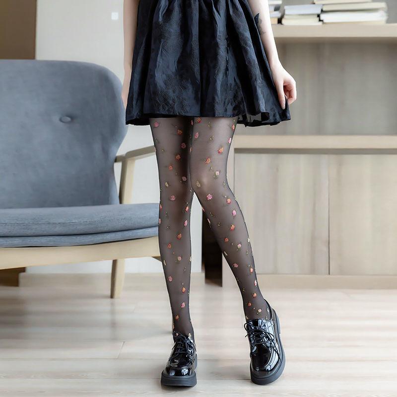 Pastellfarbene florale Strumpfhose japanischer Stil Blumenmuster süße Strümpfe